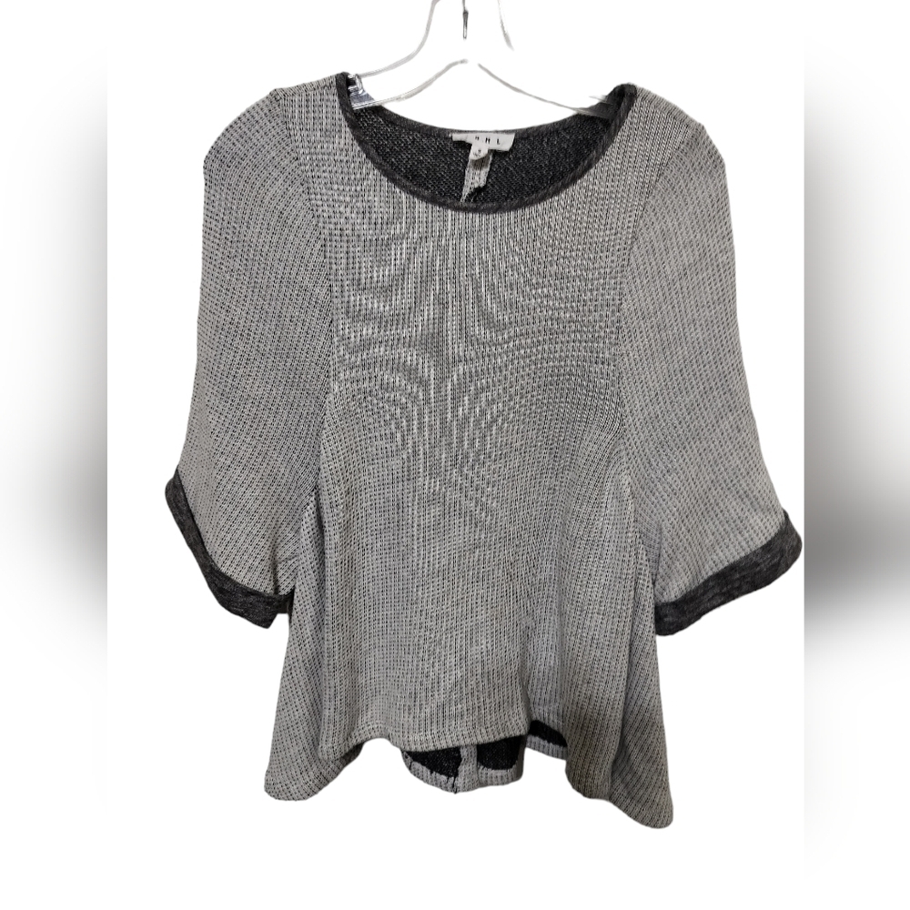 2195) THML (Heather & Dark) Grey 3/4 Sleeve Slit Back Pullover Top Size Small